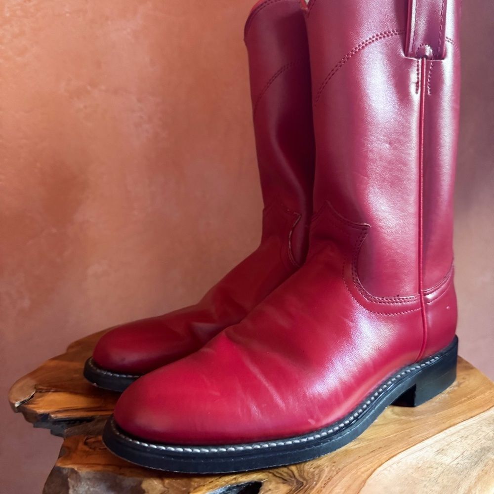 Justin Red Leather Cowboy Boots Made in USA Women’s 5 Western Rodeo
